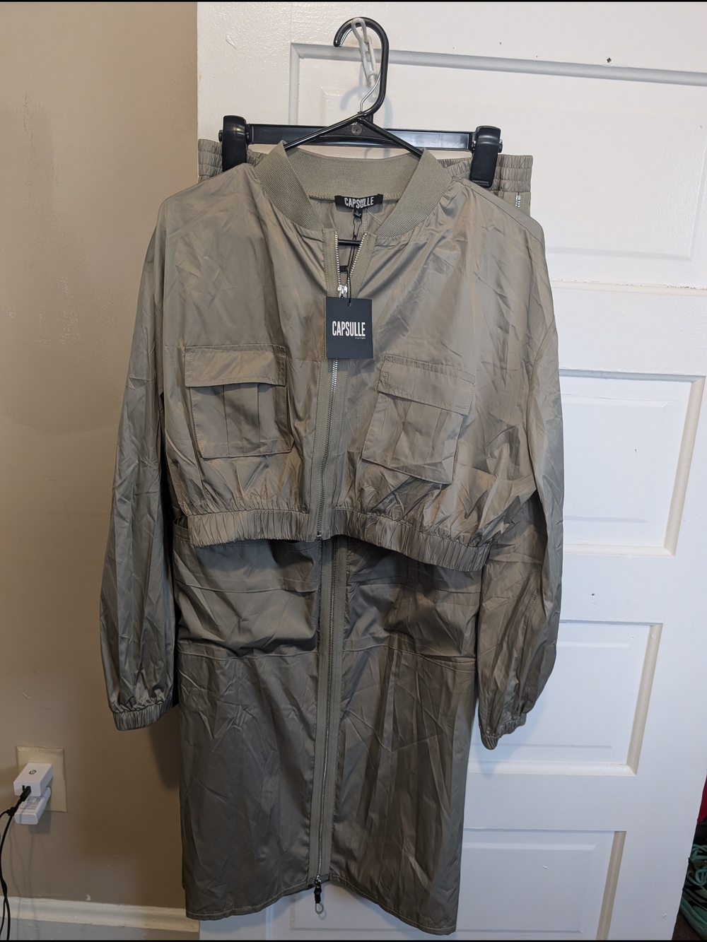 Capsulle NWT 2-Piece Utility Windbreaker Jacket & Maxi Skirt Set
